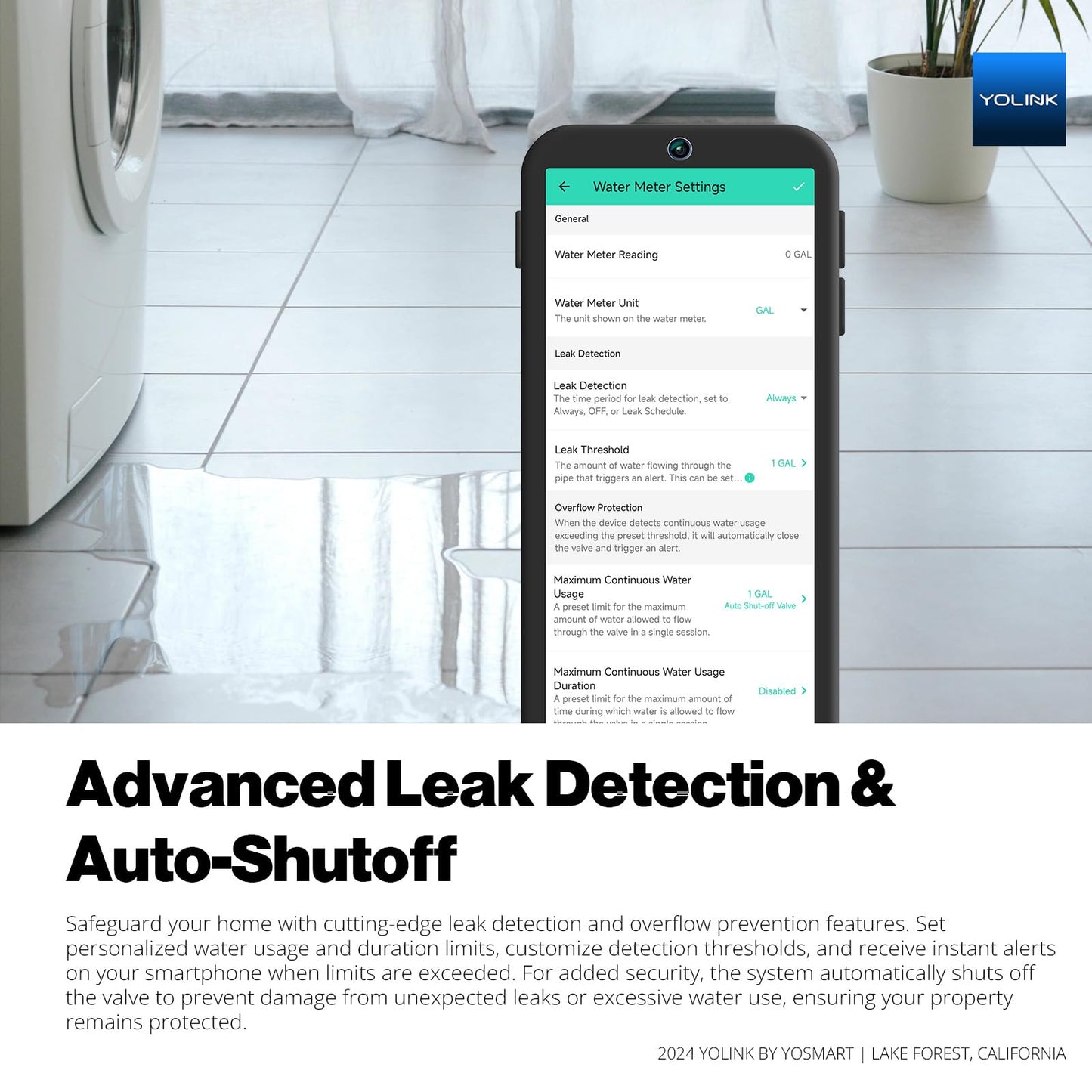 YoLink FlowSmart All-in-One: Smart Water Meter & Shutoff for 0.5'' Pipes, NSF Certified, Real-Time Leak Detection, App-Controlled, 10+ Year Battery, YoLink Hub Included – YS5018