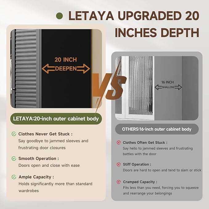 Letaya Armoire Wardrobe Closet, Hanging Rod Clothing Storage Cabinets