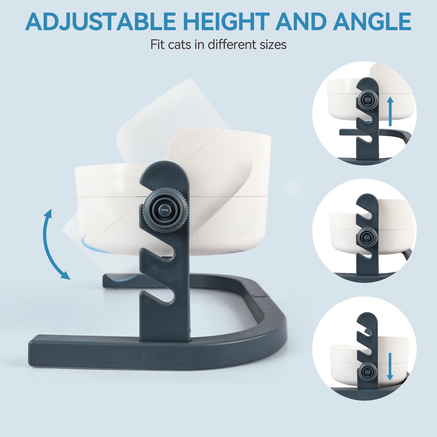 All for Paws Height Adjustable Cat Elevated Bowls Stainless Steel Dog Food Water Bowls, Height Adjustable Cat Feeder Mess Proof Pet Feeding Bowls for Small to Large Size Cats