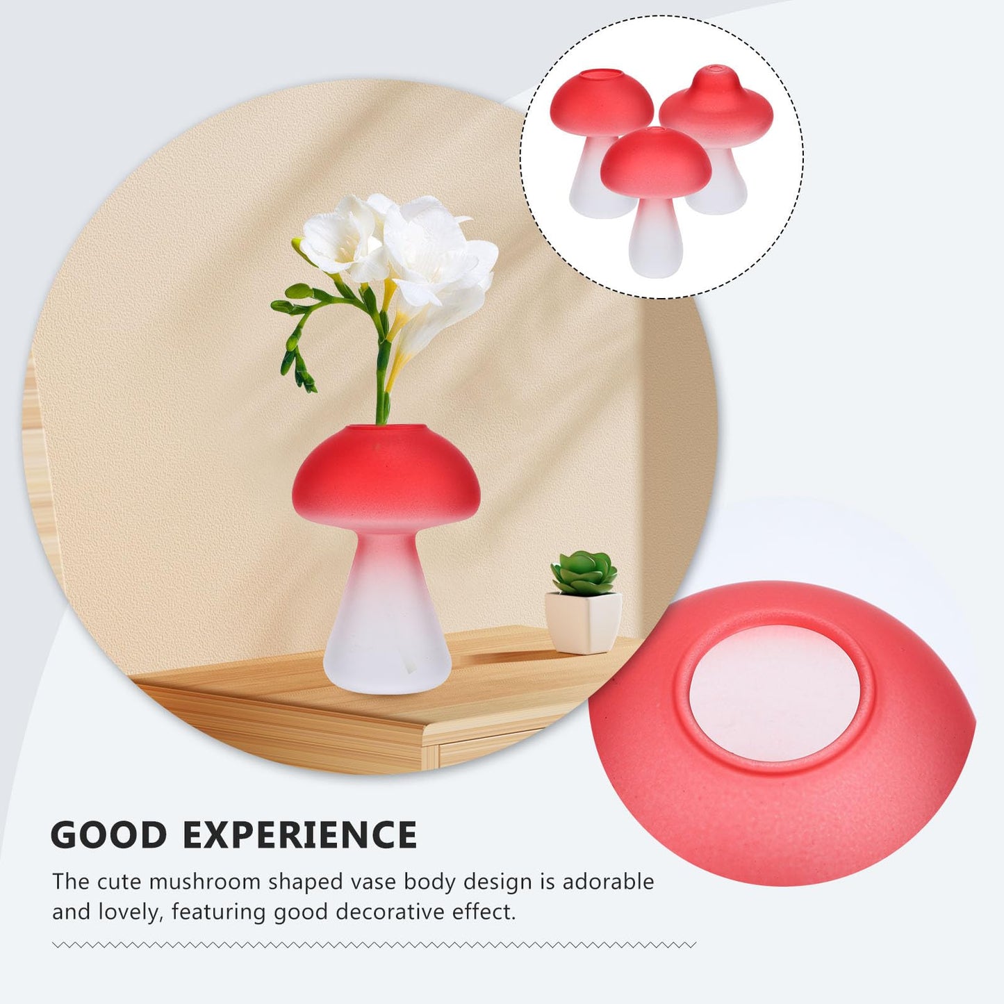 BESPORTBLE 3pcs Red Mushroom Shaped Glass Vase Set for Hydroponic Plants, Decorative Terrarium Flower Holders for Home Table and Office Décor