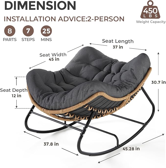 SWITTE Outdoor Papasan Rocking Chair, Oversized Patio Egg Chair