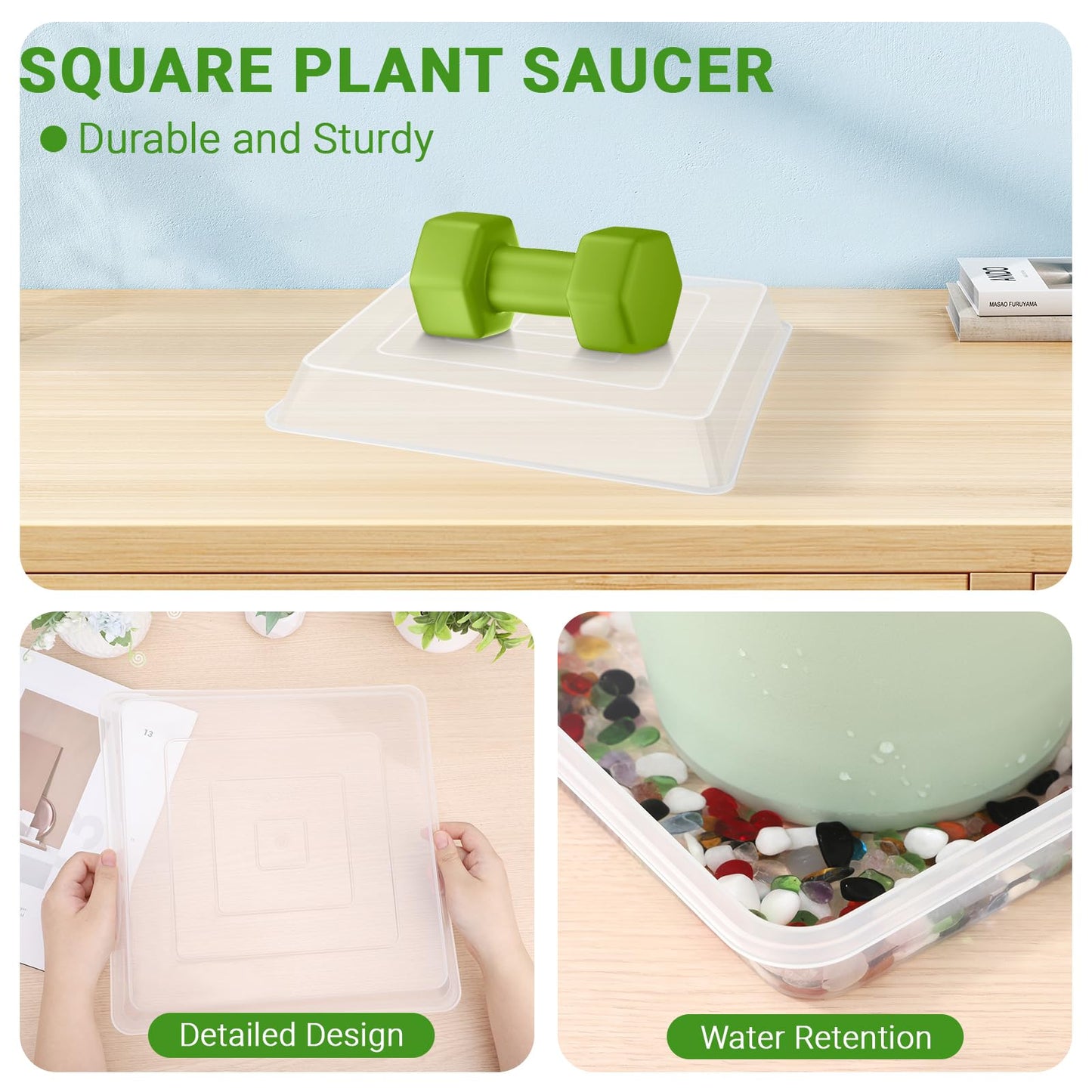 GREANER Plant Water Catcher Tray, Clear 12 Inch Heavy Duty Plastic Square Plant Saucers for Indoors Outdoor, Flower Planter Drip Trays for Pots(2 PCS)