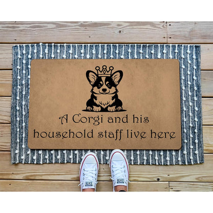 GXFC ZHAO Funny Welcome Doormats Decorative Area Rugs for Entrance Novelty Gift Mat Front Door Porch Patio Mats(23.7 X 15.9 in) (A Corgi and His Household Live Here Dog Lover)