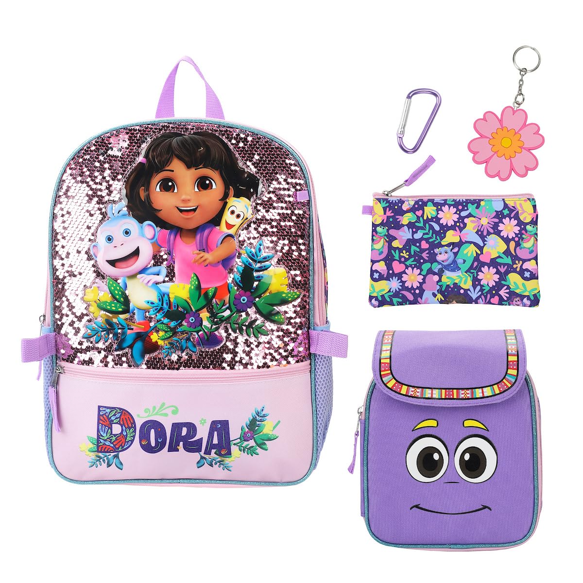 Bioworld Dora the Explorer Animated 5-Piece 16” Backpack And Lunch Set For School & Travel