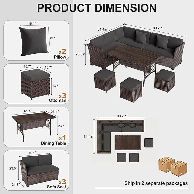 LOUVIXA 7 Pieces Patio Furniture Set, Outdoor Patio Furniture, Wicker
