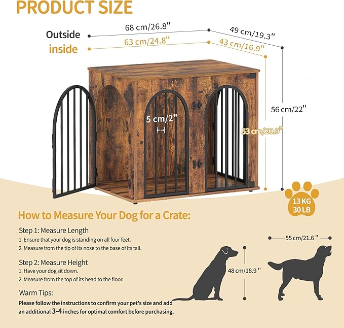 Hzuaneri 26.8'' Wooden Dog Crate Furniture, Indoor Dog Kennel Dogs Cage