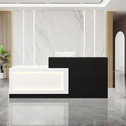 Modern Reception Desk with Counter and Drawer Office Front Desk with Cabinet Wooden Commercial Reception Table Checkout Counter for Retail Salon Lobby Black and White Left 79inch/200cm
