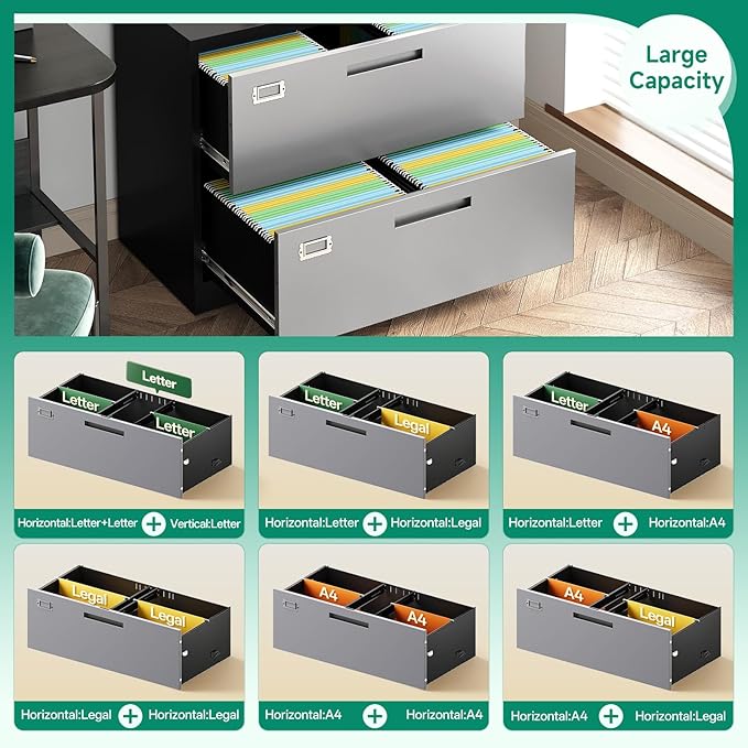 Letaya File Cabinet with Lock-Lateral 3 Drawer Metal Filing