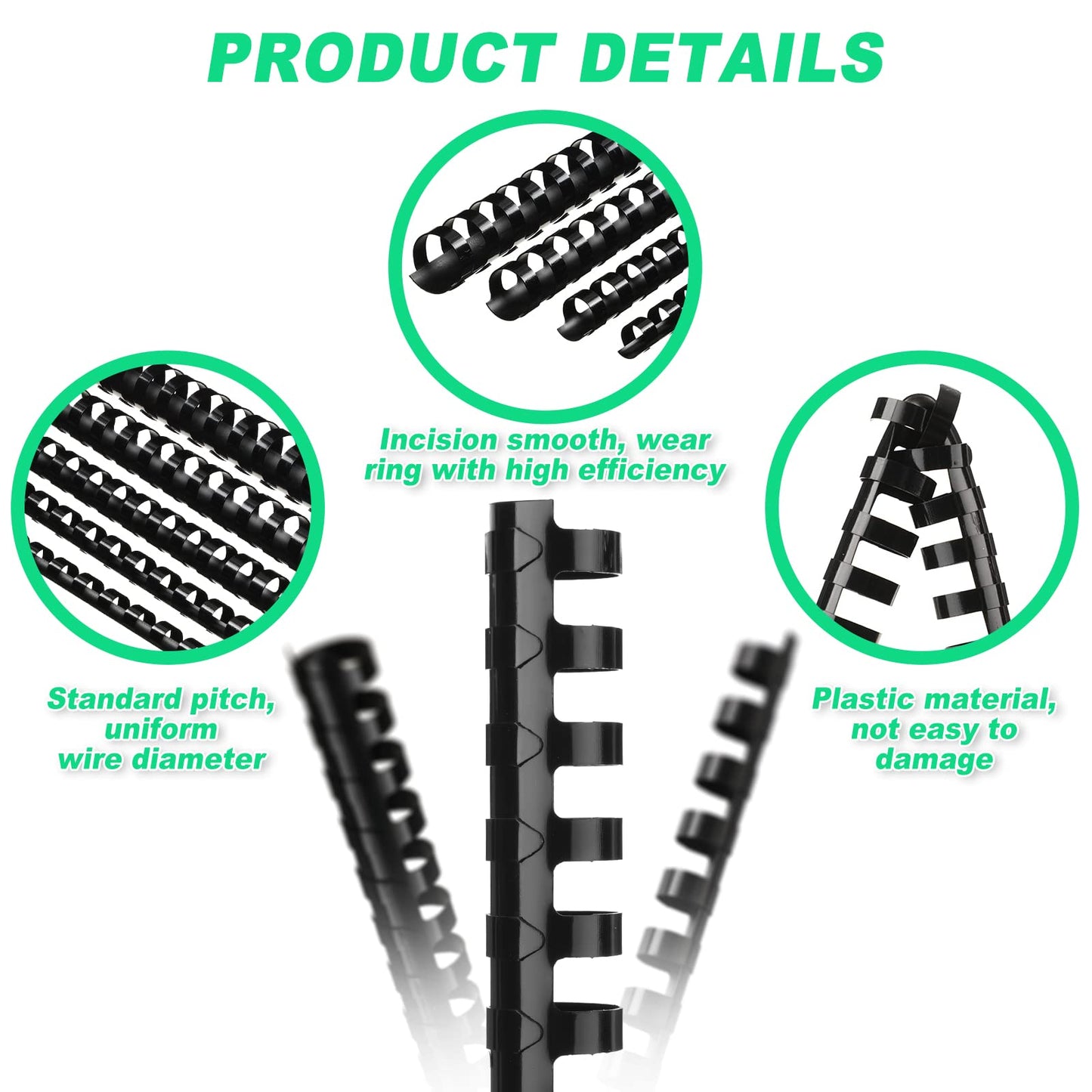 Yunsailing 150 Pack Plastic Binding Combs Plastic Binder Comb Ring 19 Ring Binding Spines Letter Size Spiral coils for Notebook Calendar(1/4 5/16 3/8 1/2 5/8 3/4 in,Black)