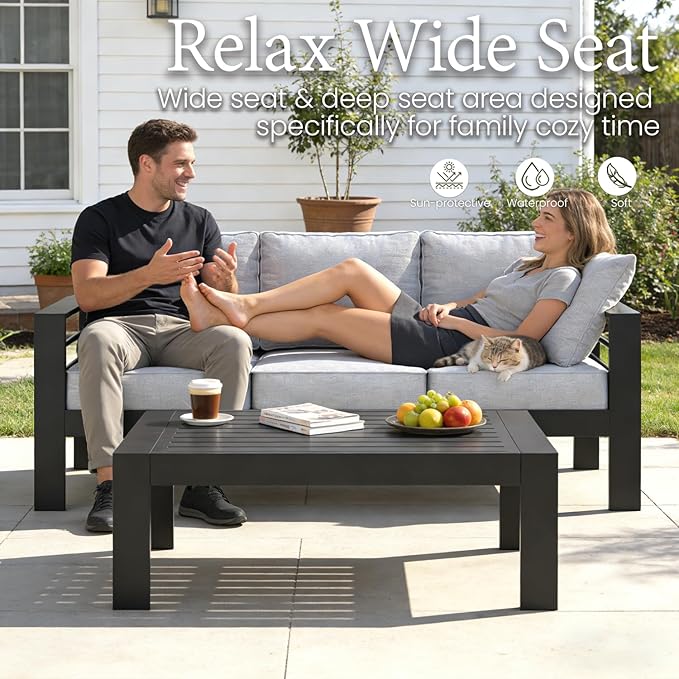 LayinSun Outdoor Aluminum Furniture Set, 5 Pieces Patio Sectional Conversation
