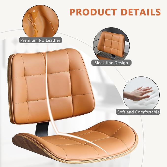 Home Office Desk Chair with Wheels, Adjustable Height Armless Office Chair