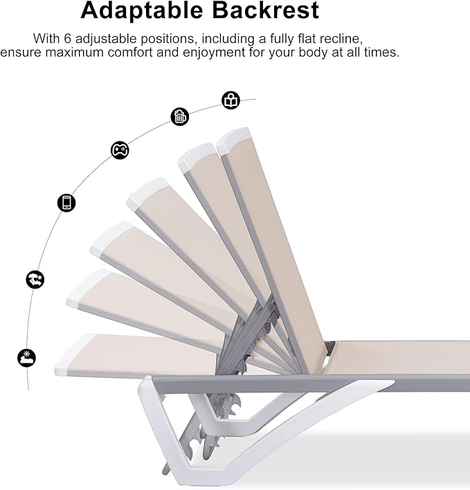 PURPLE LEAF Patio Chaise Lounge Chair Outside Aluminum Plastic Stackable