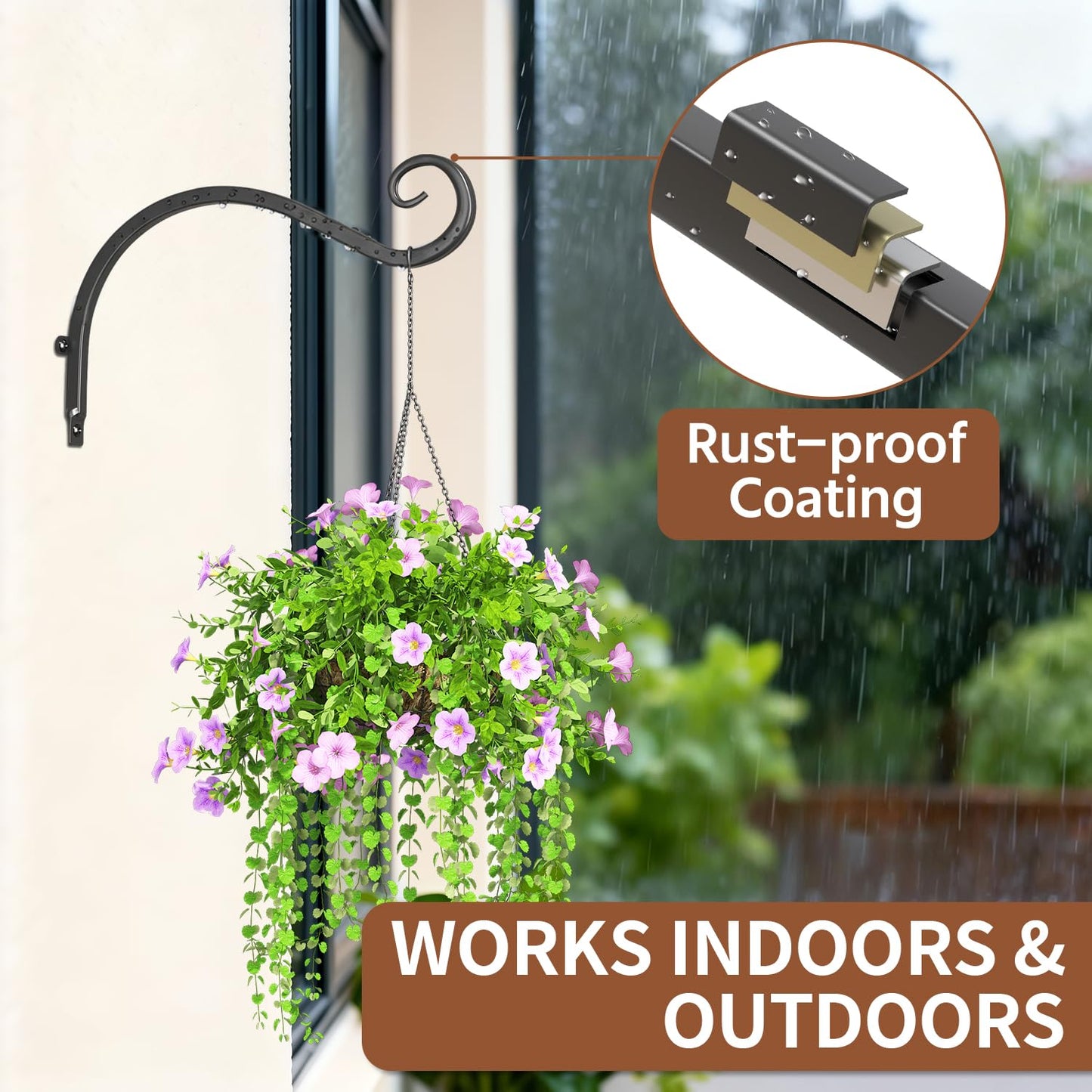 LASZOLA 2 Pack 12 Inch Hanging Plant Brackets, Heavy Duty Iron Wall Hooks for Planter, Bird Feeder, Wind Chime, Lantern, Rust Proof Decorative Hangers for Indoor Outdoor Garden Patio Fence, Black