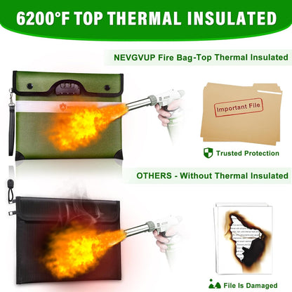 Upgraded 6200°F Fireproof Document Bag with Lock, Fire proof Money Bag for Cash with Zipper/Reflective Strip, 9 Layer of Heat Insulated Material, Water Resistant Fireproof Bags for Documents,Safe Bags