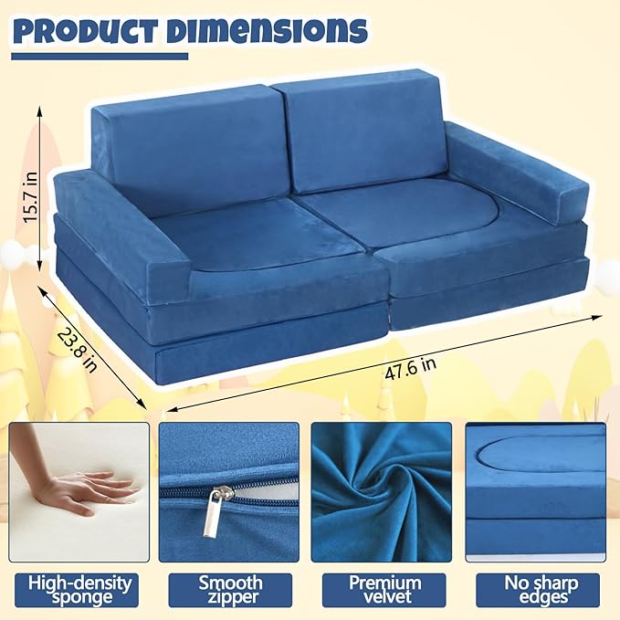 10 Pcs Modular Kids Play Sofa – Versatile Convertible Foam Cushion That Doubles