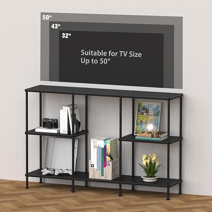 ETELI Tall Black TV Stand with Storage Small Entertainment Center