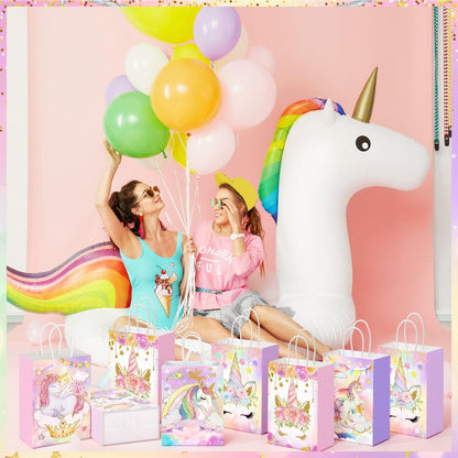Kolldenn 48 Pcs Unicorn Party Favor Bags for Birthday Party Supplies Cute Unicorn Gift Goodie Paper Bags with Handles Rainbow Goody Treat Candy Pouch‌ for Girls Birthday Baby Shower Decorations