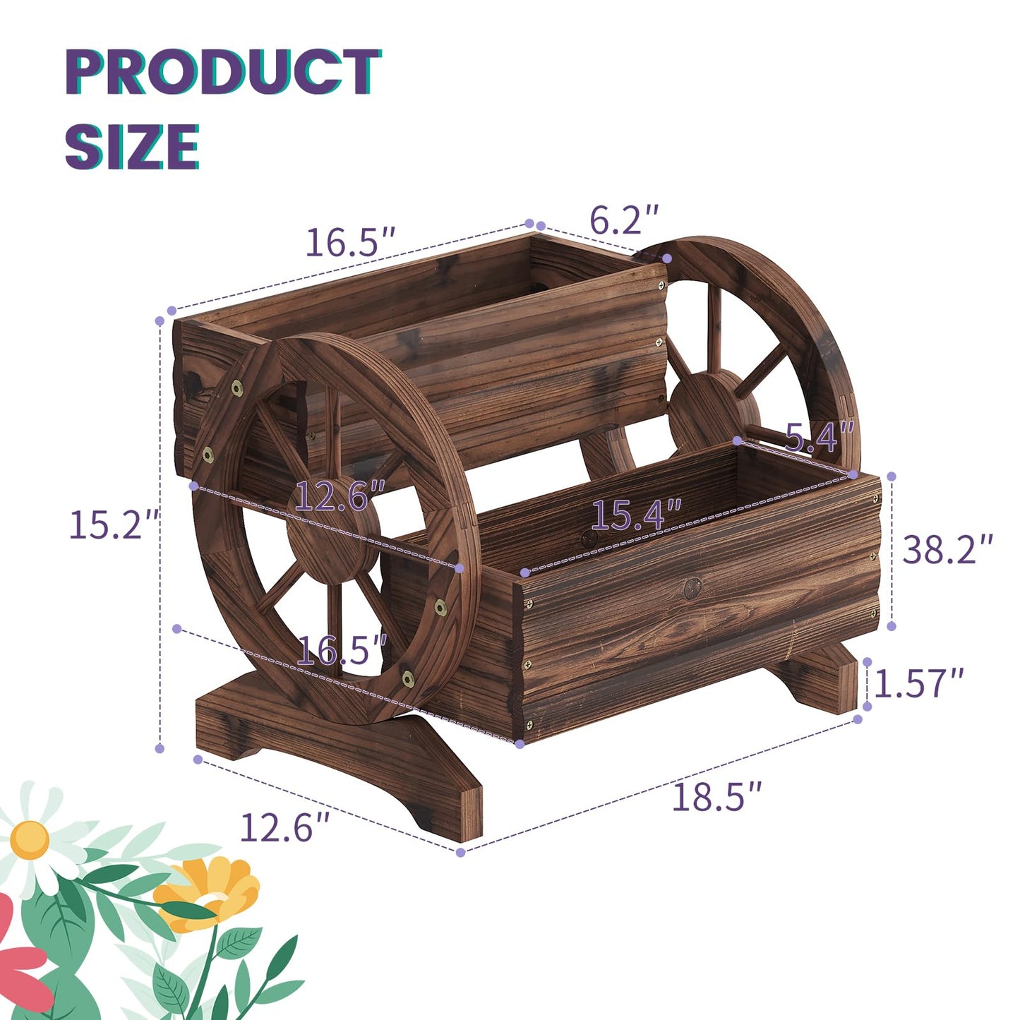 Wieghda Wooden Wagon Planter Flower Cart Farm Stand Garden Decor Planter for Outdoor Patio Balcony Decoration,Rustic Farmhouse Wishing Well Decor Succulent Planter Indoor Backyard (Carbonized)