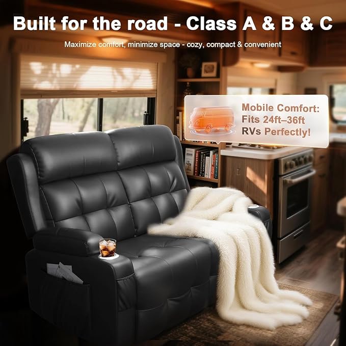 Reclining Loveseat, 55.1" RV PU Leather Wall Hugger Recliner Love Seats Sofa
