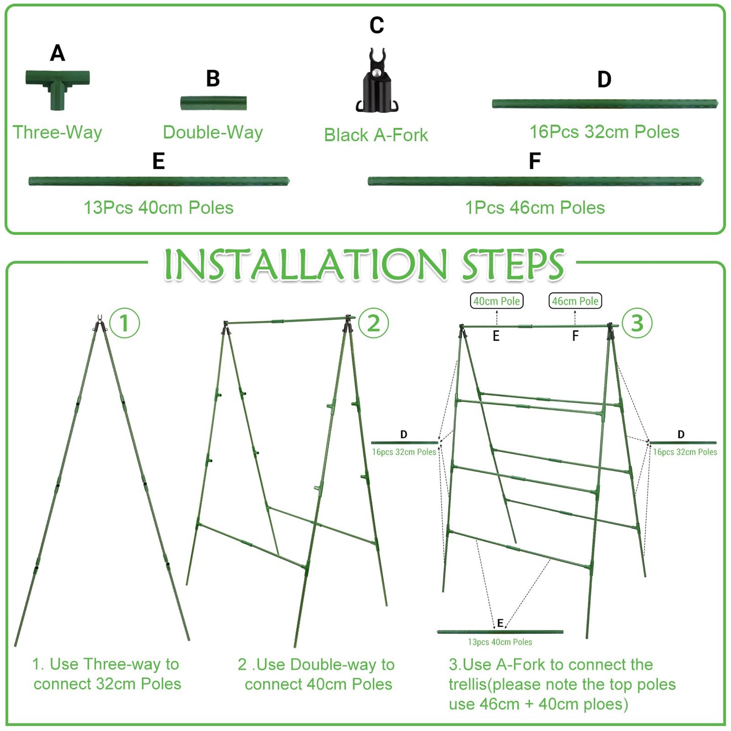 32 x 53 Inch Cucumber Trellis for Climbing Plants Outdoor A-Frame Garden Trellis for Raised Bed Detachable Sturdy Garden Plant Support Trellis for Small Plant Vegetable Flower Grape with Climbing Net