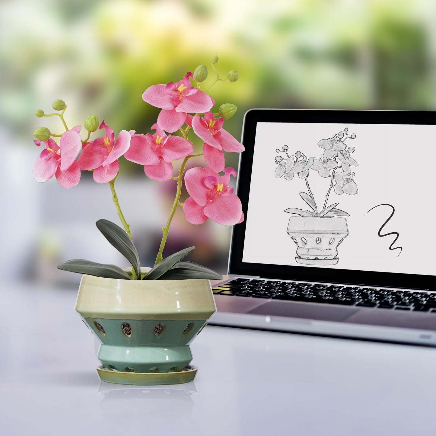 Gepege 6.5 Inch Orchid Pots with Holes for Indoor Plants, Plant Pots with Drainage Hole, Ceramic Planter with Saucers, Indoors Flower Pots