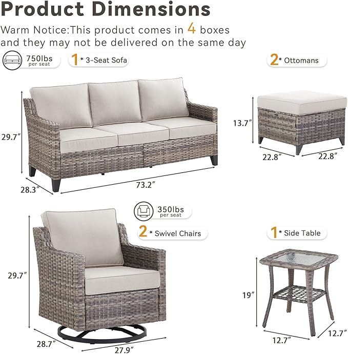 6 Piece Outdoor Patio Wicker Furniture Sets-High Back Outdoor Conversation Set
