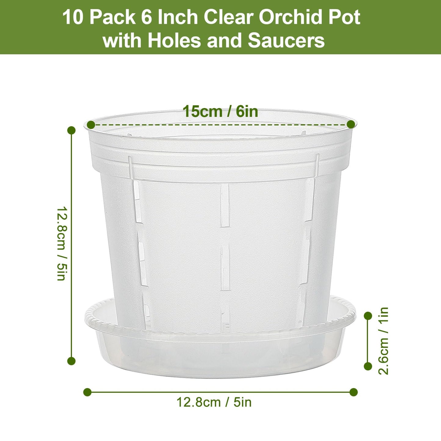 IWNTWY Orchid Pot, 10 Pack 6 Inch Clear Orchid Pots with Holes and Saucers for Repotting, Breathable Plastic Flowers Planters for Indoor Outdoor Spider Plant, African Violet