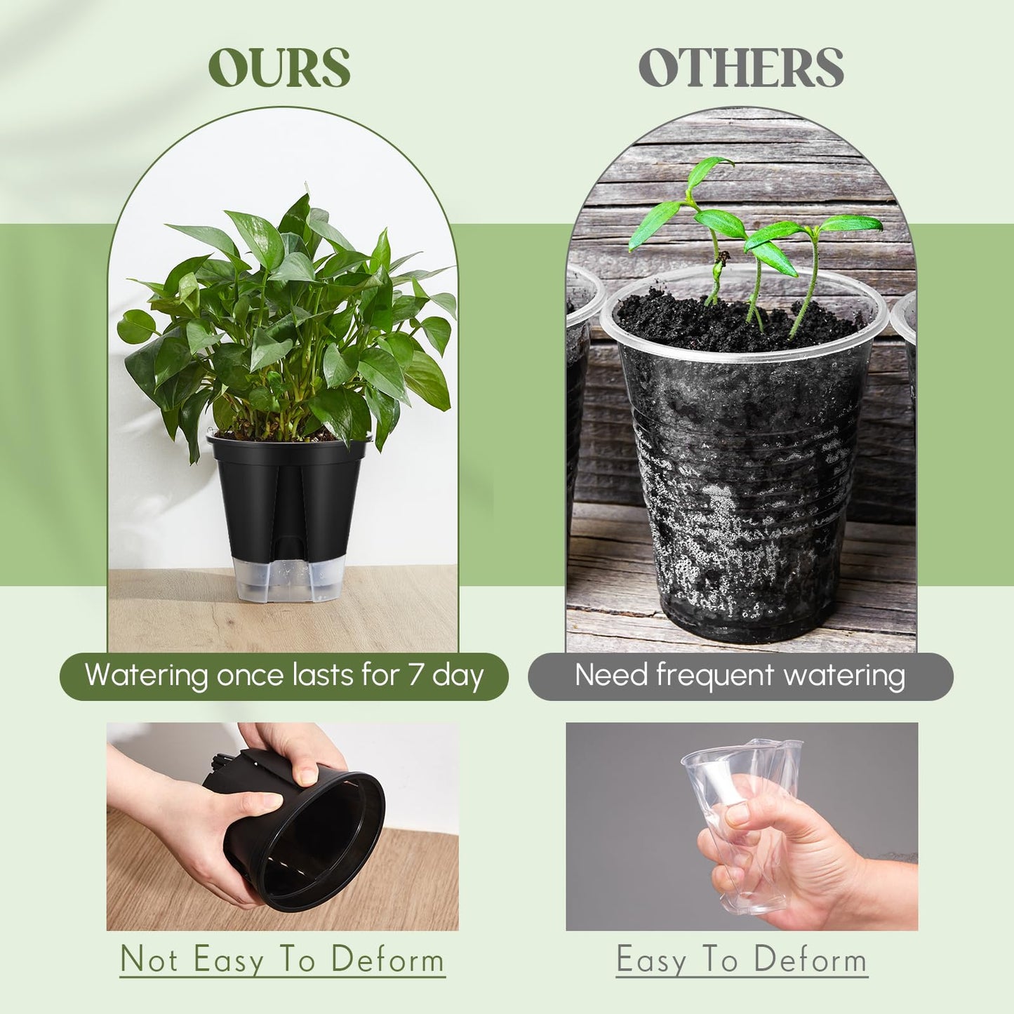 Wonderjune Self Watering Pots for Indoor Plants with Deep Reservoir and High Drainage Holes for Outdoor Plants and Flowers, Bare Root Planter(4.72'', 5.91'', 7.09'',Black,9 Pcs)