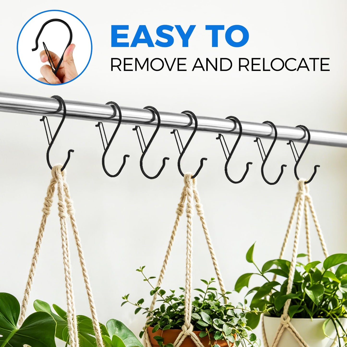 HCTESCO Heavy Duty Large S Hooks, 4.96 inch, Black, Set for Hanging Plants, Carabiners, Kitchen Cabinet Handles,s Hooks Buckle Side is Suitable for mostrods,Less Than 1.2inch in diamete(16)