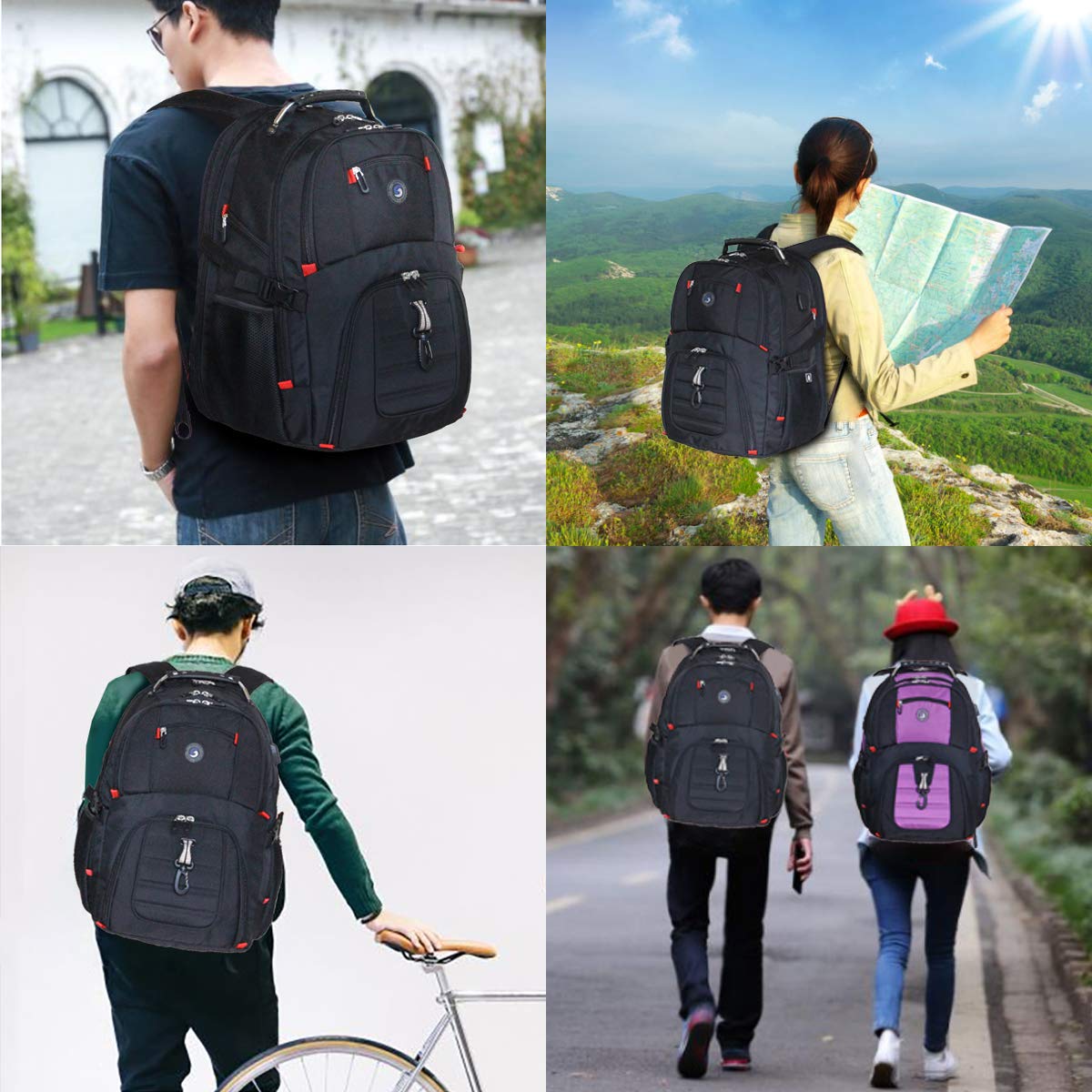 SHRRADOO Extra Large 50L Travel Laptop Backpack with USB Charging Port, College High School Backpack Airline Approved Business Work Bag Fits 17 Inch Computer for Men Women