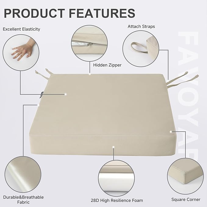 Favoyard Patio Chair Cushions 18.5 x 16 x 3 Inch Waterproof Outdoor Seat