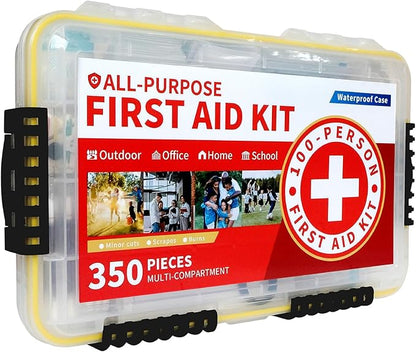 350-Piece All-Purpose 100-Person Emergency First Aid Kit – Waterproof Plastic Case | Clearly Organized for Fast Retrieval | Perfect for Home, Business, Workplace, Boat, Travel, Outdoor & Car