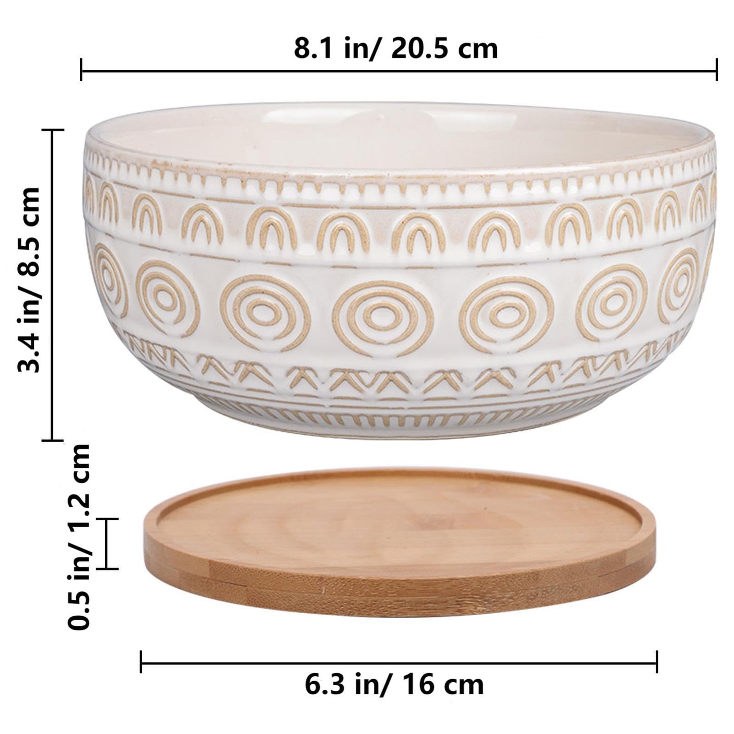 Eightpot 8 Inch Ceramic Succulent Planter Pot with Drainage Hole and Saucer Round Shallow Planter for Indoor Plants, White