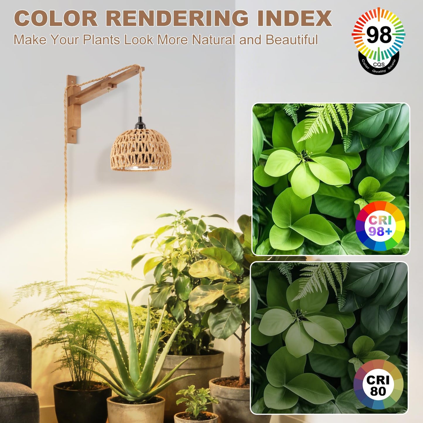 30W 4000K Indoor Plant wall Mounted Growth Light, Bohemian Style wall Mounted Plant Light with Timer, Equipped with a 14 Foot Power Cord, Suitable for Indoor Plant Cultivation and Floral Display
