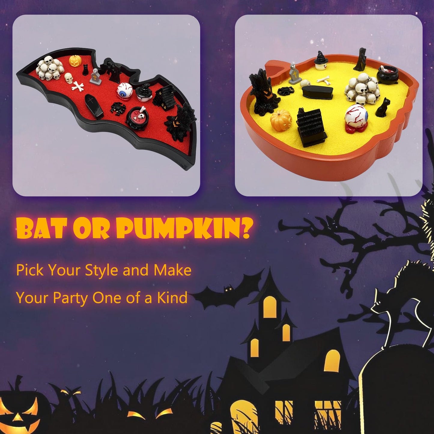 Pumpkin Zen Garden Halloween Table Decorations Desk Spooky Coffin Décor Decorative Tray Goth Office Gothic Desktop