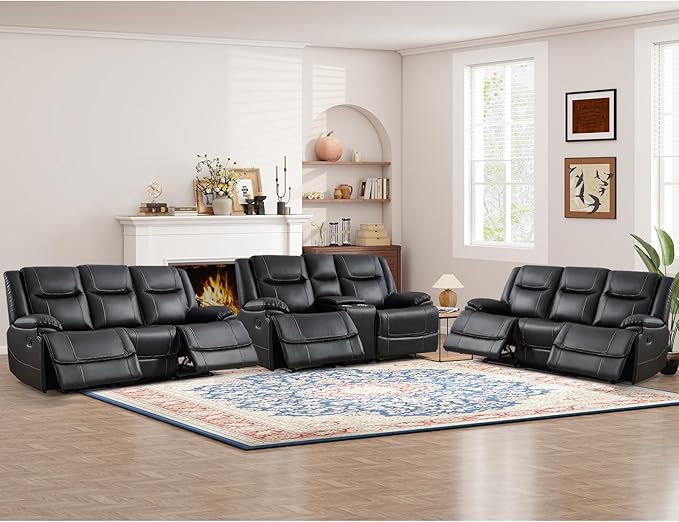 ANJ Premium Genuine Manual Reclining Sofa Set