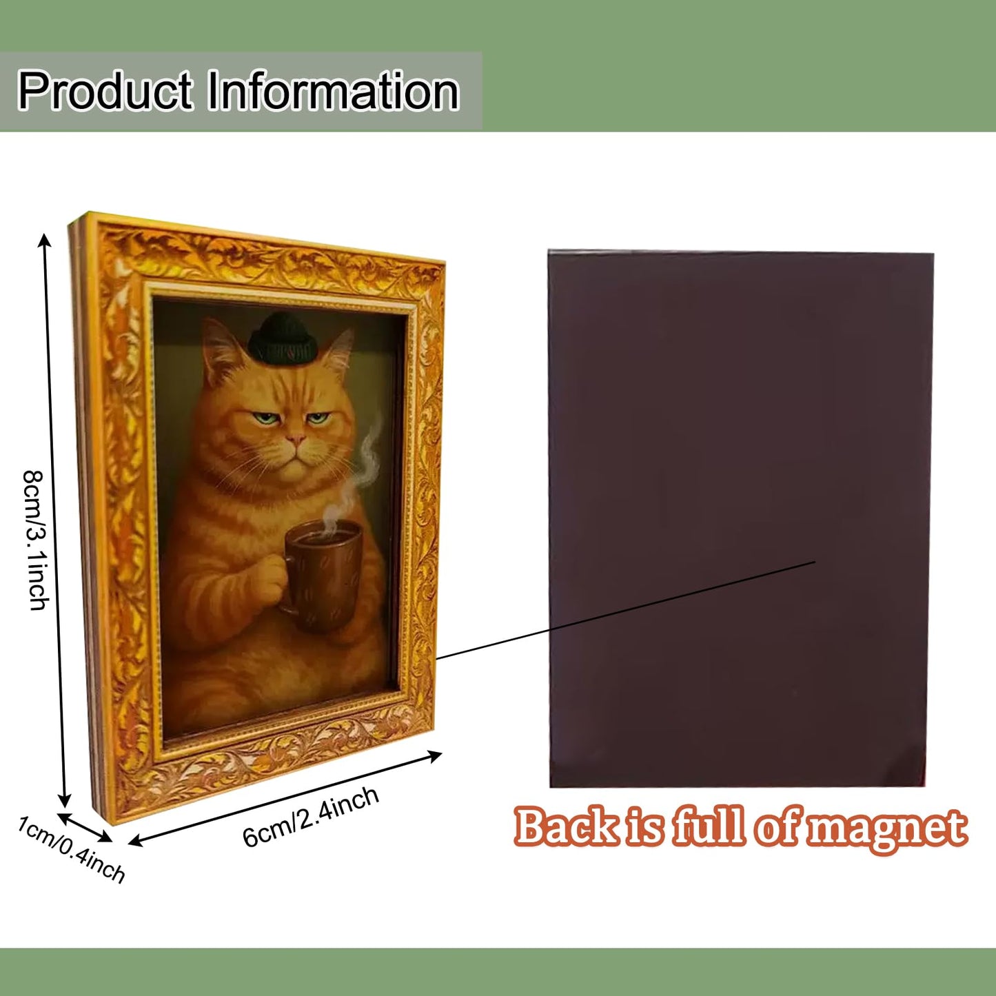 4Pcs 3D Funny Wooden Fridge Magnets Frame, Retro Cool Cat Magnetic Refrigerator Locker Magnet Photo Frames Holder for Home Kitchen Office Indoor Outdoor Decorations