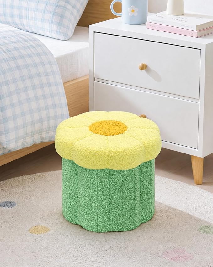 B FSOBEIIALEO Storage Ottoman Foldable, Sunflower Shaped Small Footrest