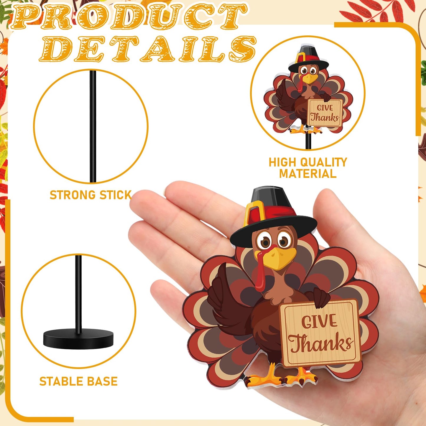 Wenqik 6 Pcs Thanksgiving Tabletop Decor Turkey Table Centerpiece Thanksgiving Table Party Decorations Standing Turkey Sign Wooden Block Fall Shelf Tiered Tray Decor Pumpkin Maple Leaf for Home