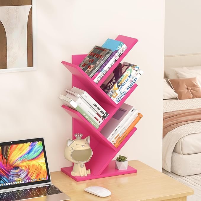 SHEEPAM 5 Tier Tree Book Shelf, Small Desktop Bookshelf