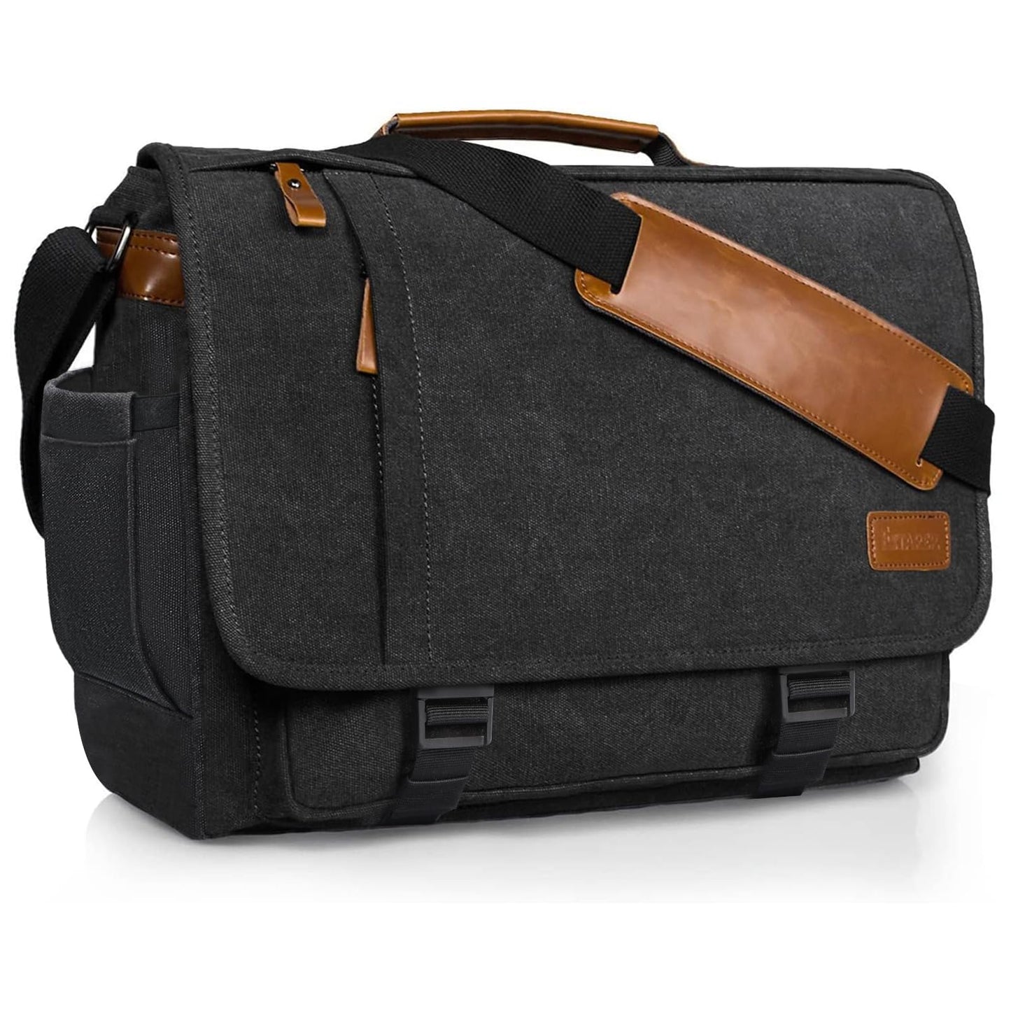 ESTARER Men's Messenger Bag 17.3 Inch Upgraded, Water-resistant Canvas Laptop Bag, Computer Shoulder Bag for College Travel Work, Dark Grey