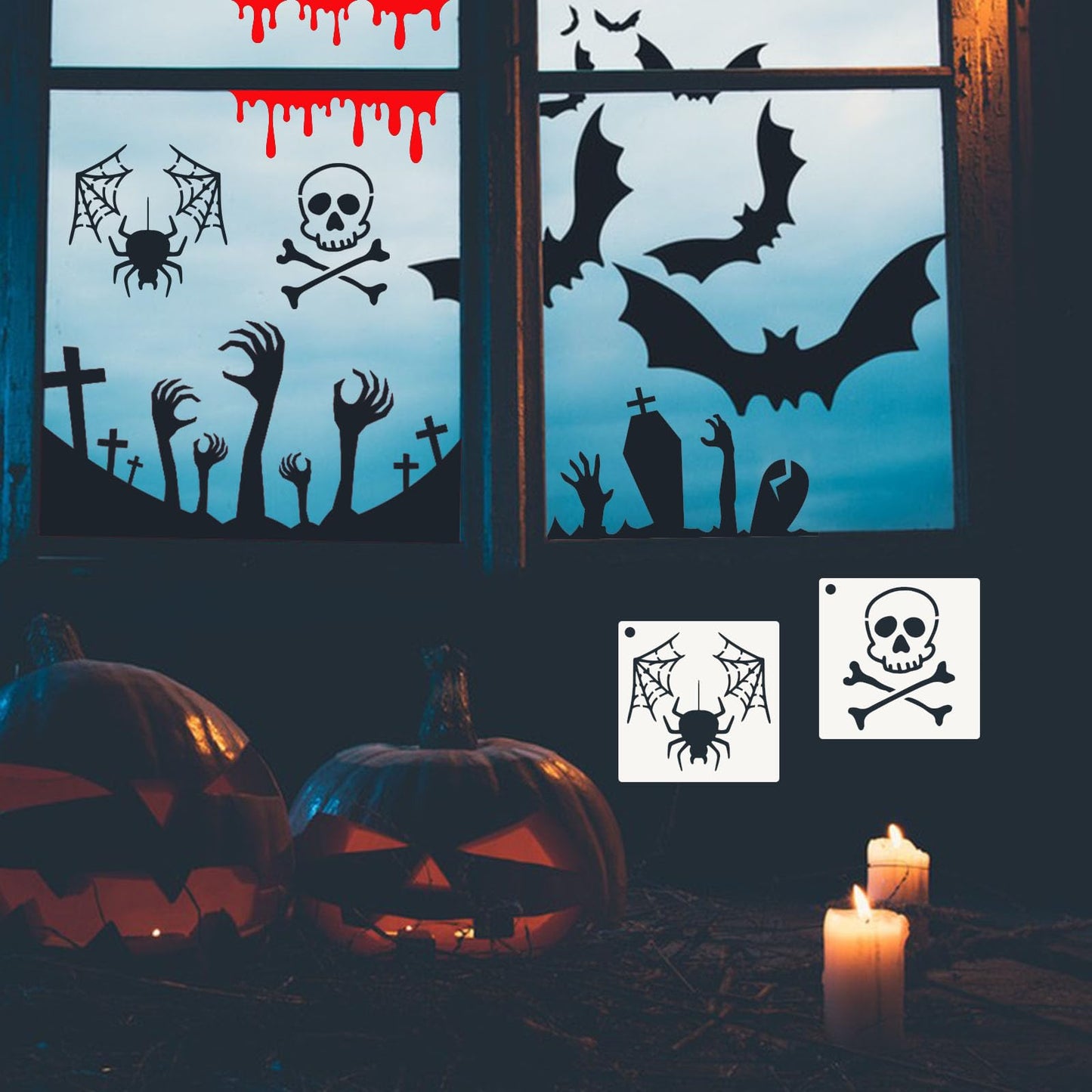 DZXCYZ 80 Pcs 3 x 3 Inch Halloween Stencils for Painting on Wood, Reusable Happy Pumpkin Spider Web Stencil DIY Ornaments Ghost Paint Template Set for Wall Door Home Decor