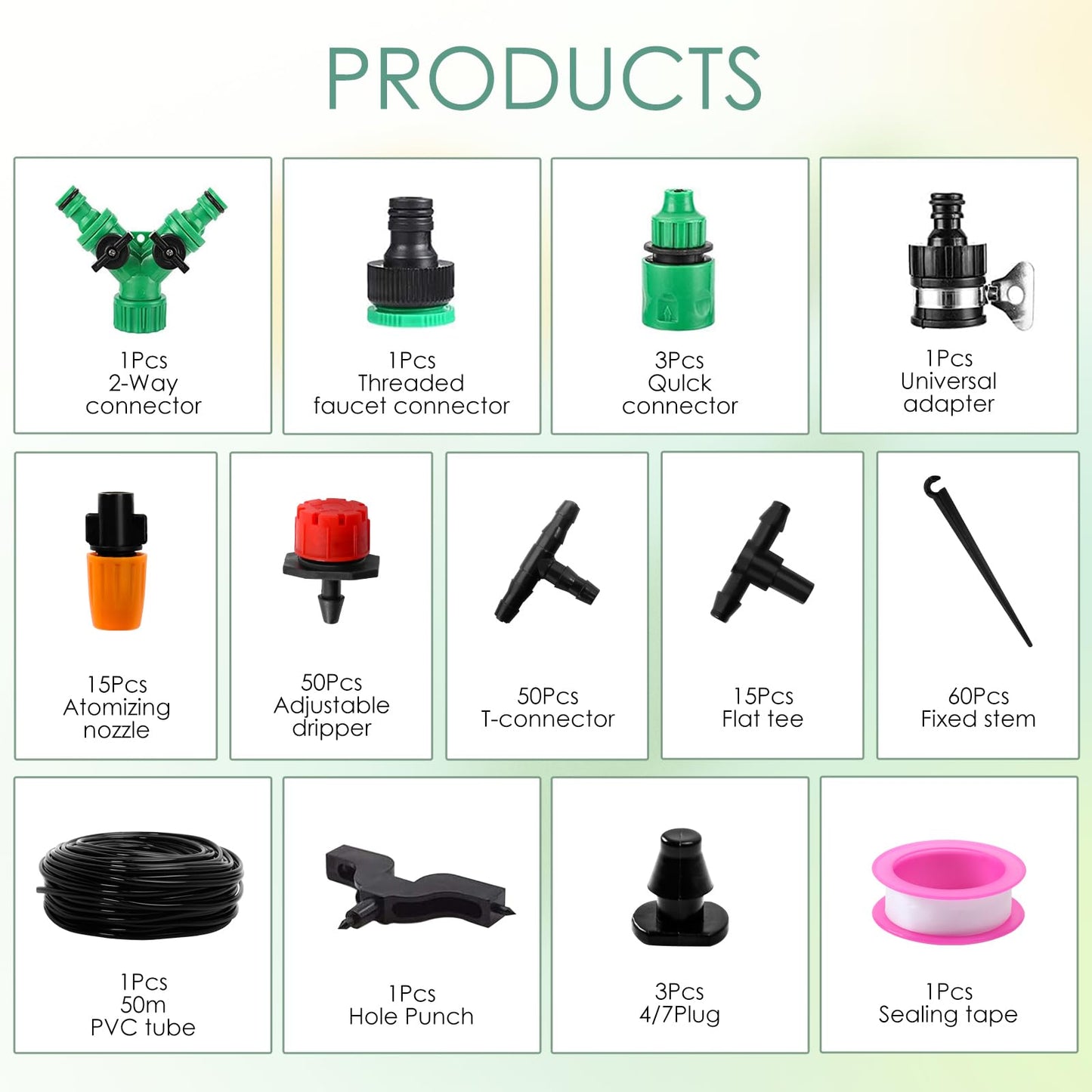 AEXHOT Garden Drip Irrigation System,Drip Irrigation Kit with 165FT/50M Drip Irrigation Hose DIY Saving Water Garden Watering System for Garden Greenhouse, Flower Bed, Patio,Lawn