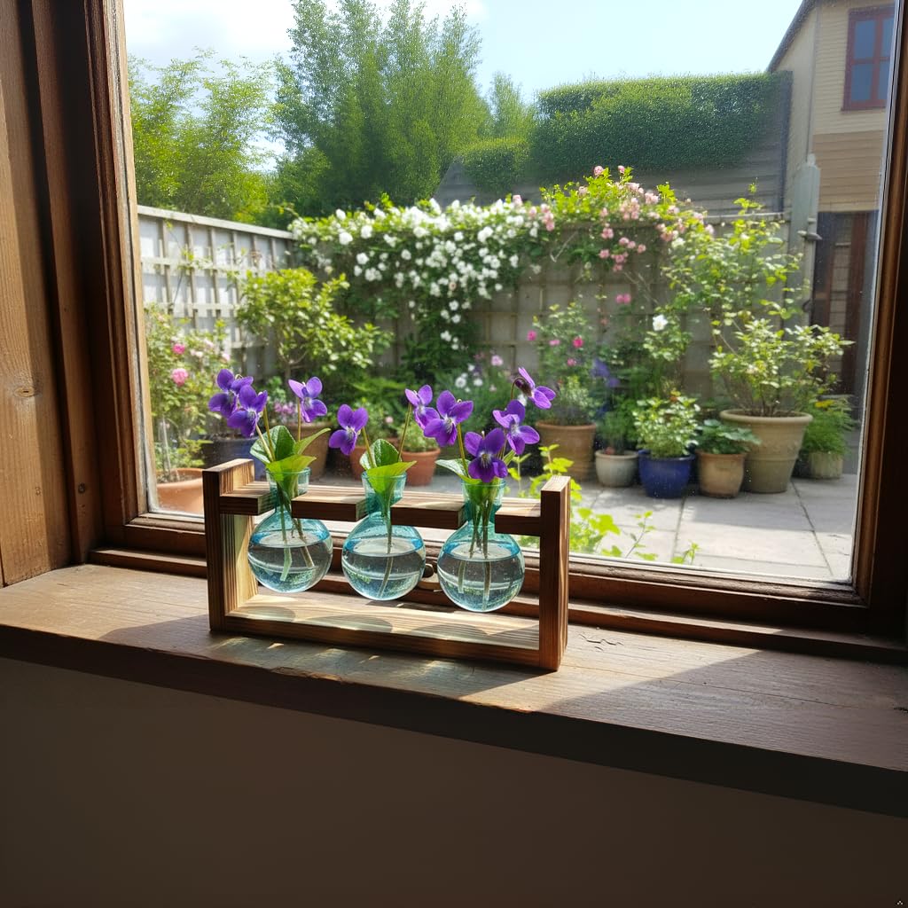 XXXFLOWER Glass Plant Terrarium Propagation Station, Gifts for Mom Plant Lovers Wife Daughter, 3 Bulb Glass Vase Plant Terrarium Tabletop for Hydroponics Home Office Indoor Decor (Blue)