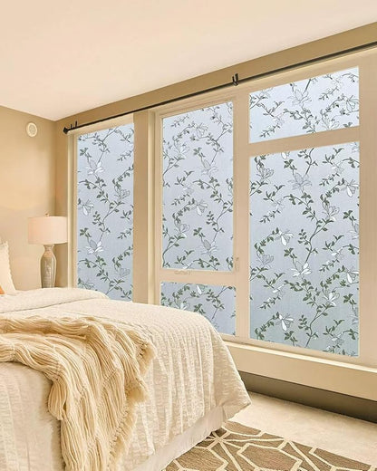 Frosted Glass Window Film with Elegant Flower Design, Bathroom Window Privacy Film for Glass Windows Cover, Static Cling, Removable, Reusable, Anti-UV, Anti-Glare, 29.5 Inch * 157.4 Inch