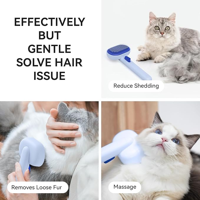 aumuca Skin Friendly Self-Cleaning Slicker Brush for Dogs & Cats, Gentle Pet Grooming Tool for Shedding & Deshedding, Efficient Hair Remover for Long & Short Haired Pets