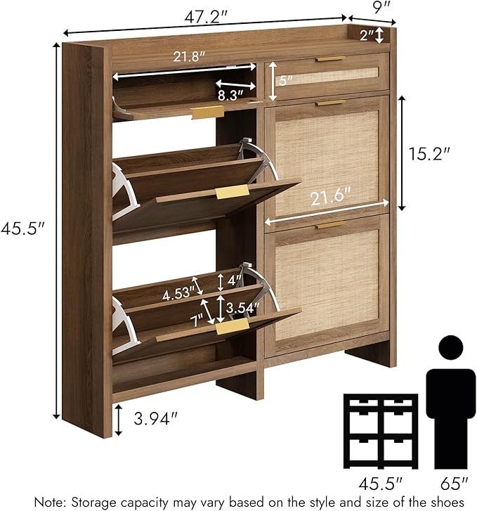 HOKYHOKY Large Rattan Shoe Storage Cabinet
