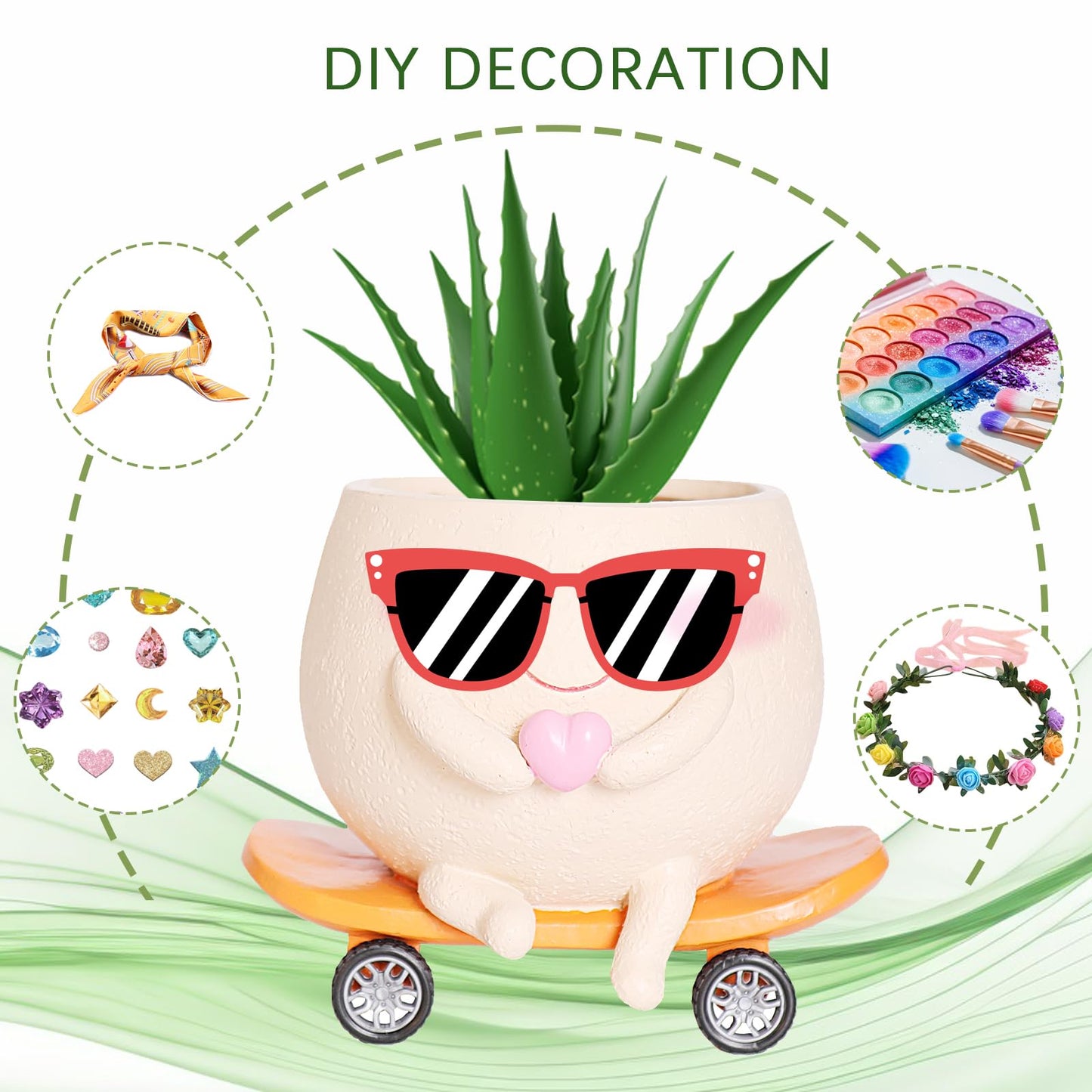 Funny Smily Face Planter Pot with Drainage Hole for Indoor and Outdoor Unique Resin Rolling Skate-Shaped Succulent Flower Pots Novelty Gift for Valentine's Day, Home Decors