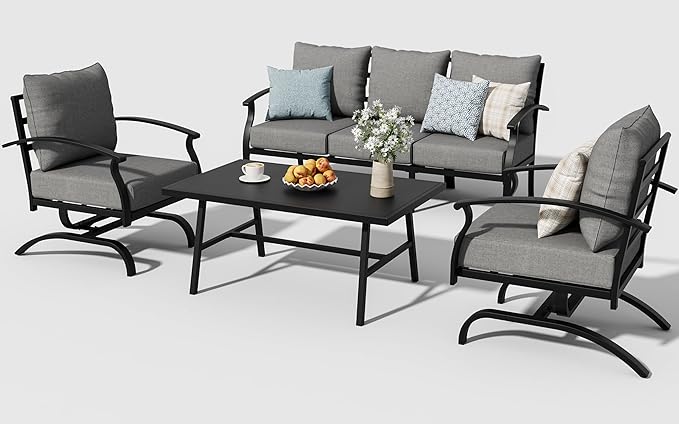 ALAULM 4 Piece Patio Furniture Set, Outdoor Metal Patio Furniture