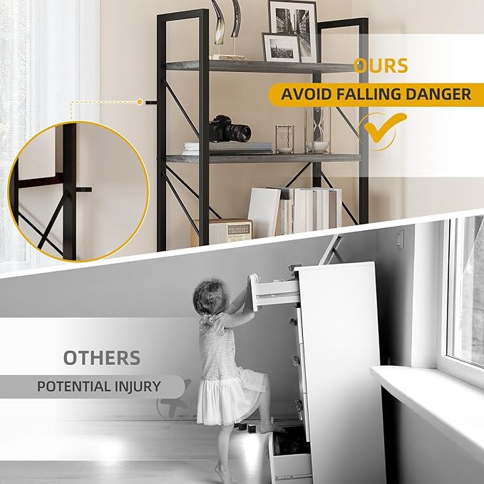 DWVO 5 Tier Bookshelf 2 Pack, Industrial Bookshelves Open Shelf Bookcase